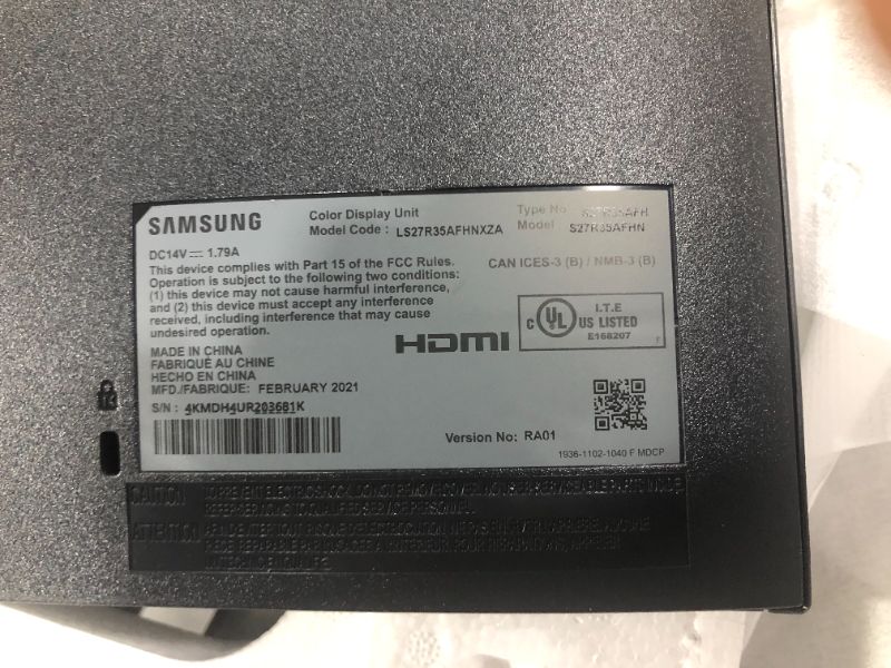 Photo 5 of Samsung 27" SR35A 60Hz 5ms GTG IPS LED, FOR PARTS ONLY SCREEM DOESNT TURN ON 