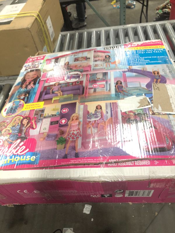 Photo 4 of Mattel Barbie Dreamhouse Playset New Elevator Plastic Dollhouse, Pink (GNH53), OPEN BOX, SOME COMPONENTS OPENED BUT STICKERS AND PIECES UNUSED
