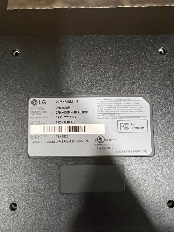 Photo 1 of LG 27 Class Monitor with Full HD IPS LED Radeon FreeSync, 27MK600M-B