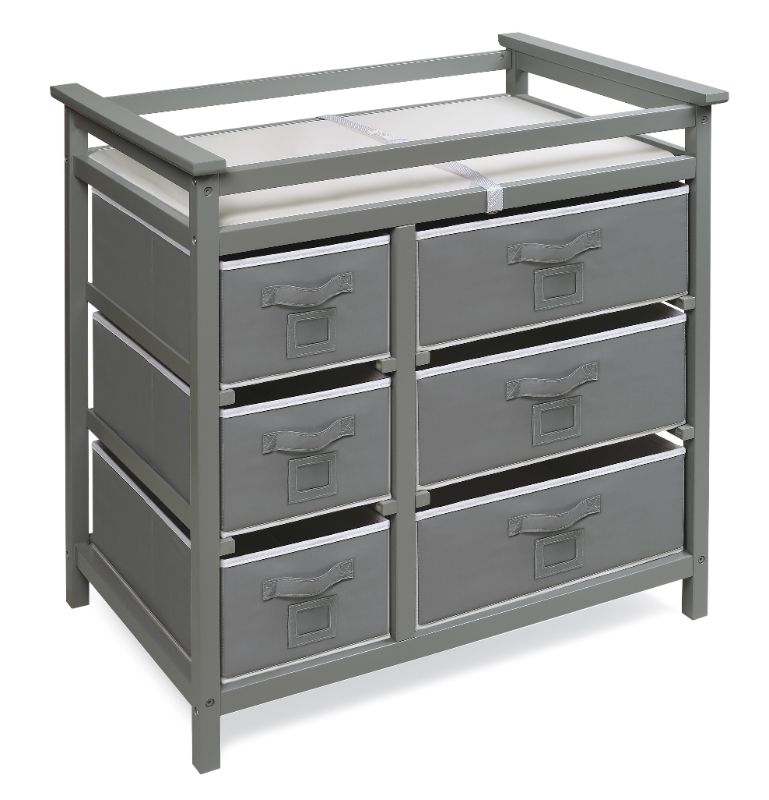 Photo 1 of Badger Basket Modern Baby Changing Table with Six Baskets, Gray, Includes Pad