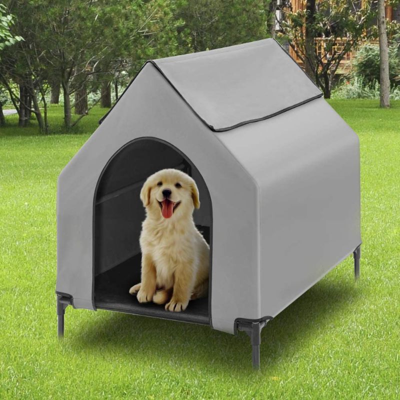 Photo 1 of Fit Choice Elevated Dog House, More Than Basics Breathable 600D PVC Large Dog House for Medium Dogs W/ Textilene 2x1 Bed & 1x1 Window, Big Dog House W/ Extra Carrying Bag Max Weight 135 lbs (Large)
