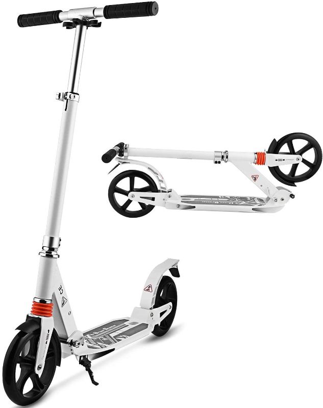 Photo 1 of Hikole Scooters for Adults Teens, Kick Scooter with Adjustable Height Dual Suspension and Shoulder Strap 8 inches Big Wheels Scooter Smooth Ride Commuter Scooter Best Gift for Kids Age 10 Up
