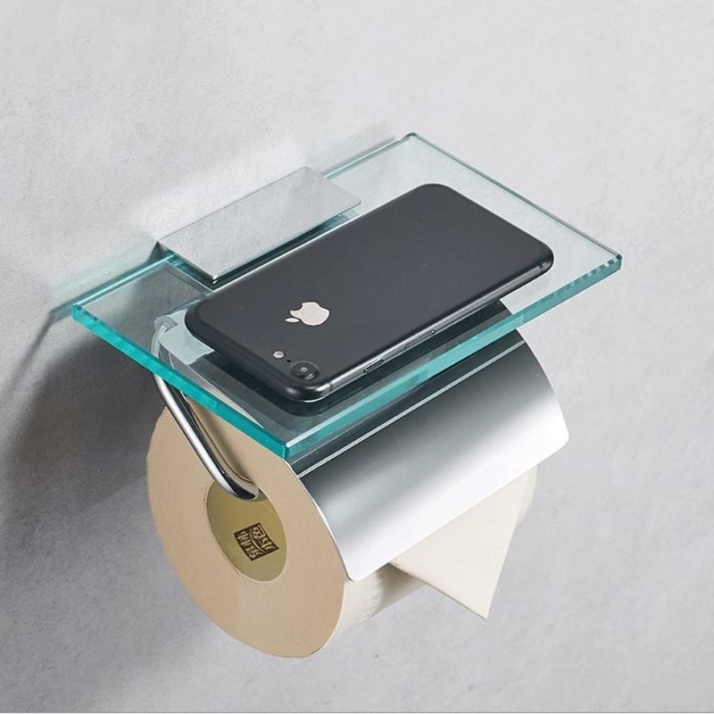 Photo 1 of Great St. DGF Copper Toilet Paper Holder Glass Shelf Paper Towel Holder Toilet Paper Tray Bathroom Waterproof Paper Holder Stainless Steel
