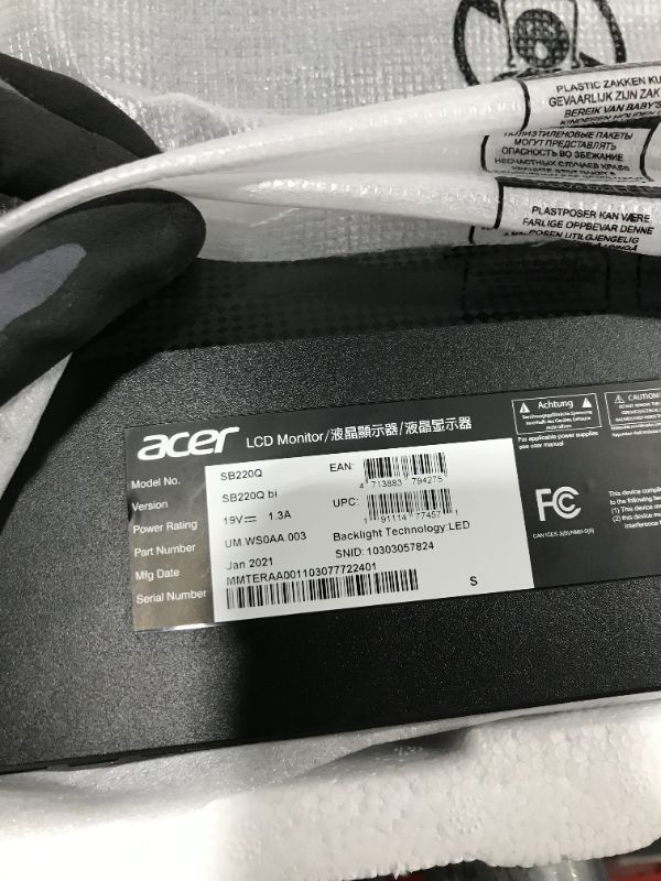 Photo 5 of Acer Sb220q Bi 21.5" Full HD (1920 x 1080) IPS Ultra-Thin Zero Frame Monitor