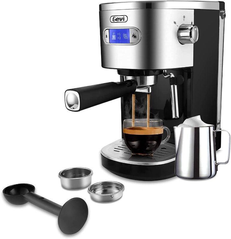 Photo 1 of Gevi Espresso Machines 20 Bar Fast Heating Automatic Cappuccino Coffee Maker with Foaming Milk Frother Wand for Espresso, 1.2L Removable Water Tank, Double Temperature Control System 1350W, Black
