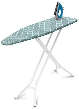 Photo 1 of 4-Leg Steel Top Ironing Board, Blue Lattice Cover, Made in the USA, Creamstripe
