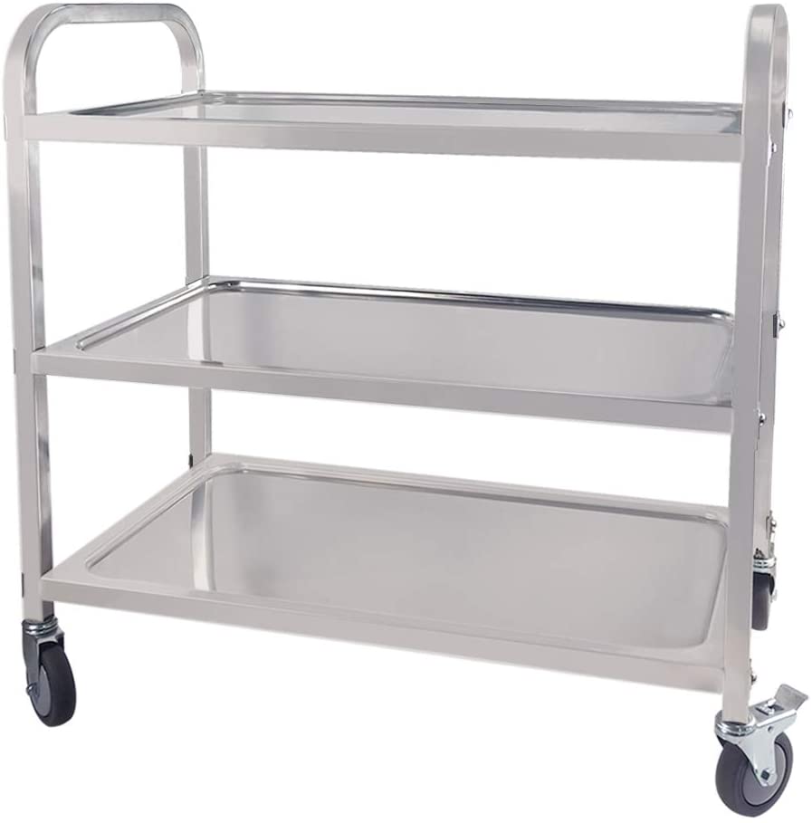 Photo 1 of DULONG 3-Tier Utility Cart with Wheels Kitchen Island Stainless Steel Trolley Serving Cart 300 lbs Capacity Catering Storage Shelf with Locking Wheels for Hotel Restaurant Home Use(L33.5xW17.7xH35.4)

