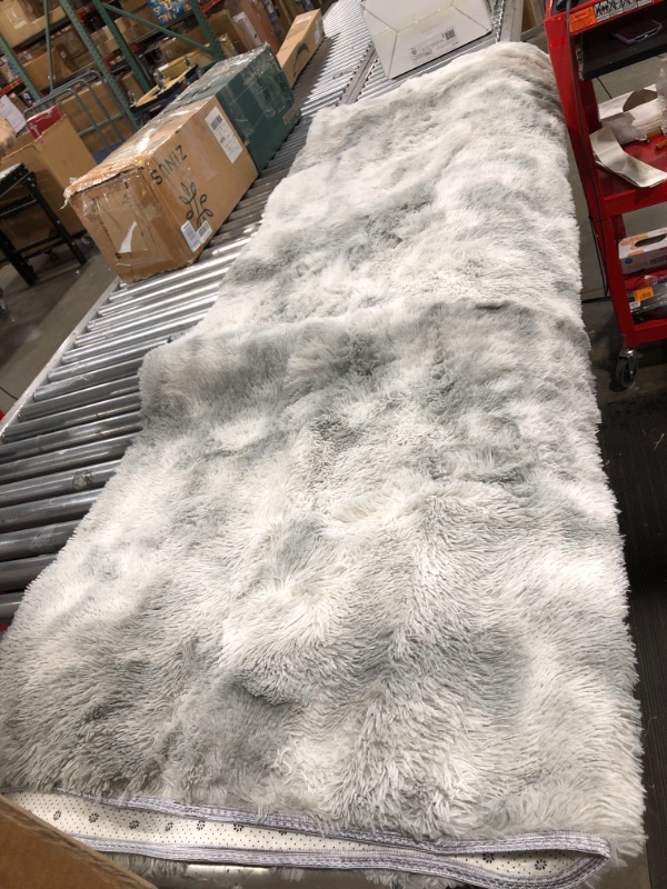 Photo 2 of  Fluffy Faux Fur Washable Rug, 5x7, Shag Carpet Rugs Durable Rubber Backing, Rectangle, Grey

