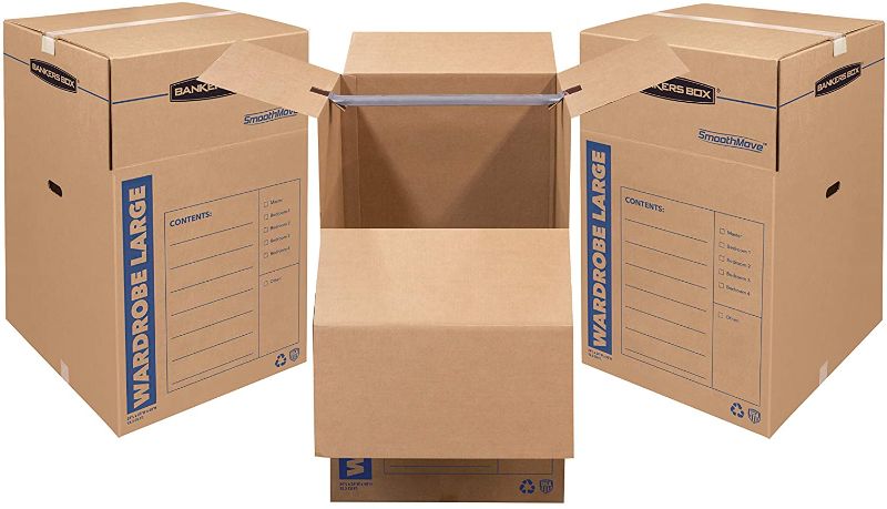 Photo 1 of Bankers Box SmoothMove Wardrobe Boxes 24l x 24w x 40h Kraft/Blue 3/Carton