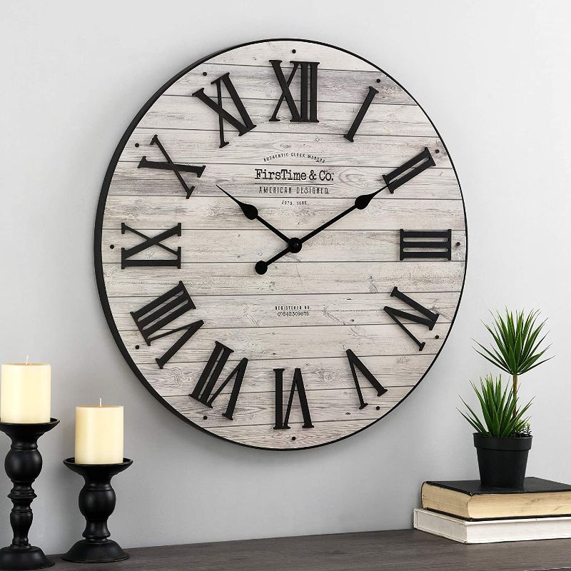 Photo 1 of FirsTime & Co. Brown Emmett Farmhouse Shiplap Clock, American Designed, Brown, 27 x 2 x 27 inches (31204)
