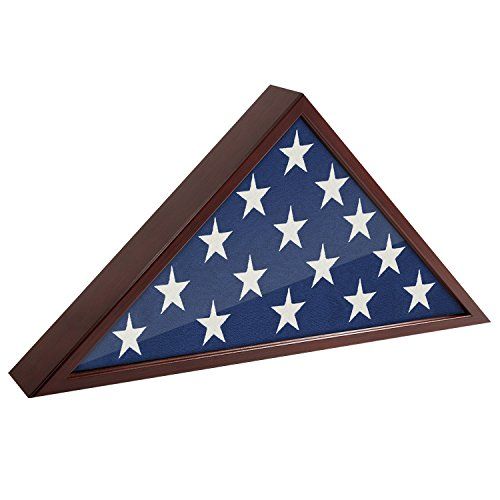 Photo 1 of Americanflat Flag Case for Veterans - Fits a Folded 5' X 9.5' American Military Flag - Triangle Display with Polished Plexiglass (Mahogany)
