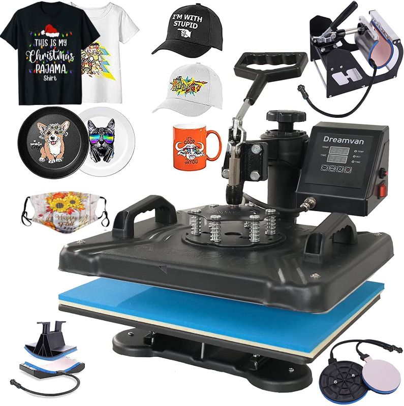 Photo 1 of 5 in 1 Heat Press Machine,360-degree Rotation Digital Combo12" x 15" Multifunctional Swing Away Digital Sublimation Heat Transfer Machine for T-Shirts, Hat, Mug, Mouse Pads, Tablecloth
