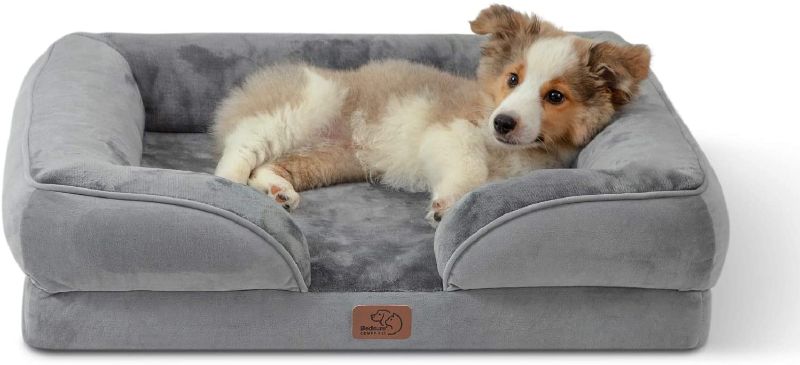 Photo 1 of Bedsure Orthopedic Dog Bed, Bolster Dog Beds for Medium Dogs - Foam Sofa with Removable Washable Cover, Waterproof Lining and Nonskid Bottom Couch
