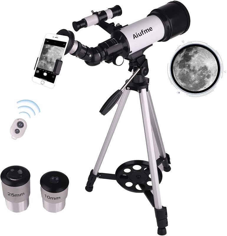 Photo 1 of Telescopes for Adults Kids,70mm Aperture 400mm Astronomical Refracting Telescope - Travel Telescope with Carry Bag, Phone Adapter and Wireless Remot (Black)
