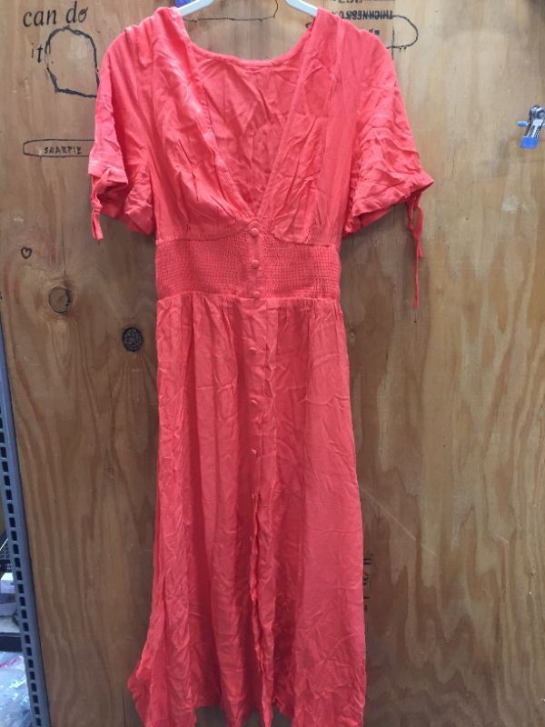 Photo 1 of Womens (S) ISABELLE BUTTONED PLUNGE NECK CORAL RED DRESS