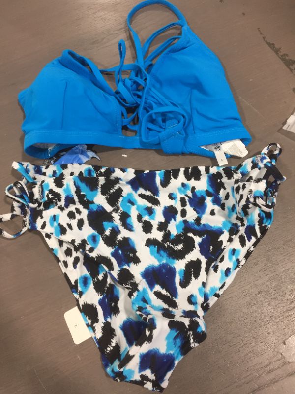 Photo 2 of Womens (L) Blue And Leopard Lace Up Crisscross Bikini
