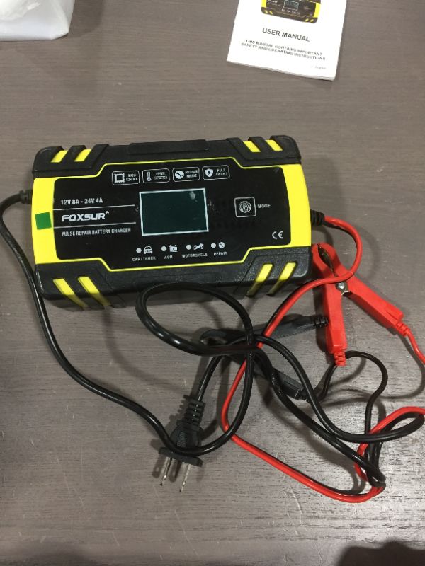 Photo 2 of 12V/24V Smart Battery Charger | Pulse Repair Charger with LCD Display | Intelligent Mode Overvoltage Protection Temperature Monitoring for Car, Truck, Motorcycle, Boat, SUV, ATV?Yellow?
