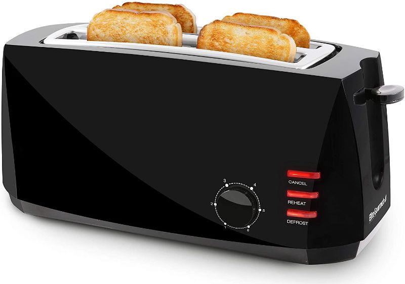 Photo 1 of Elite Gourmet Long Slot Toaster, 6 Toast Settings, Toaster Defrost, Reheat, Cancel Functions, Slide Out Crumb Tray, Extra Wide Slots for Bagel Waffles, 4 Slice, Black
