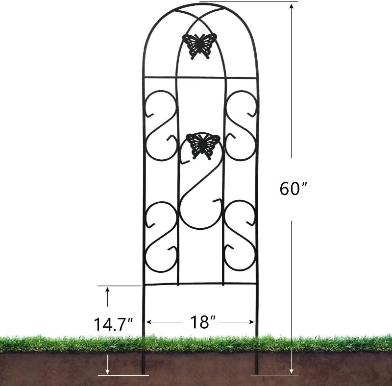 Photo 1 of Amagabeli 4 Pack Garden Trellis for Climbing Plants 60" x 18" Rustproof Sturdy Black Iron Trellis for Potted Plant Support Butterfly Metal Trellis for Climbing Roses Vine Flower Cucumber Clematis GT02
