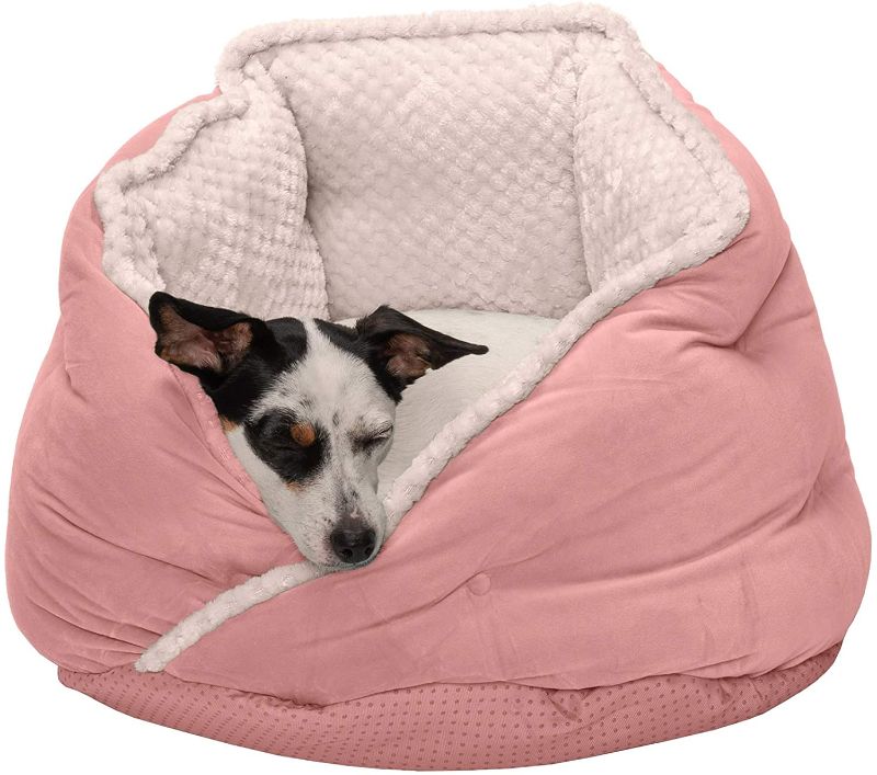 Photo 1 of Furhaven Cozy Pet Beds for Dogs and Cats - Hi Lo Thermal Cuddler Dog Bed, Minky Plush and Velvet Calming Hug Bed - Multiple Colors and Sizes
