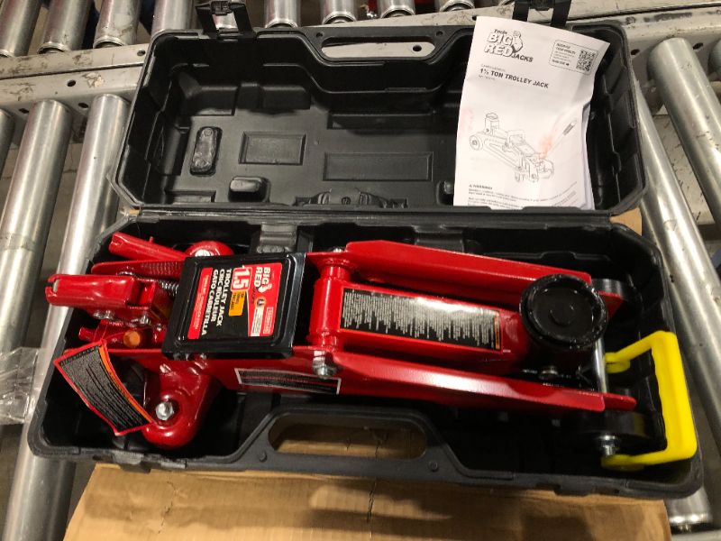 Photo 3 of BIG RED T820014S Torin Hydraulic Trolley Service/Floor Jack with Blow Mold Carrying Storage Case, 1.5 Ton (3,000 lb) Capacity, Red
