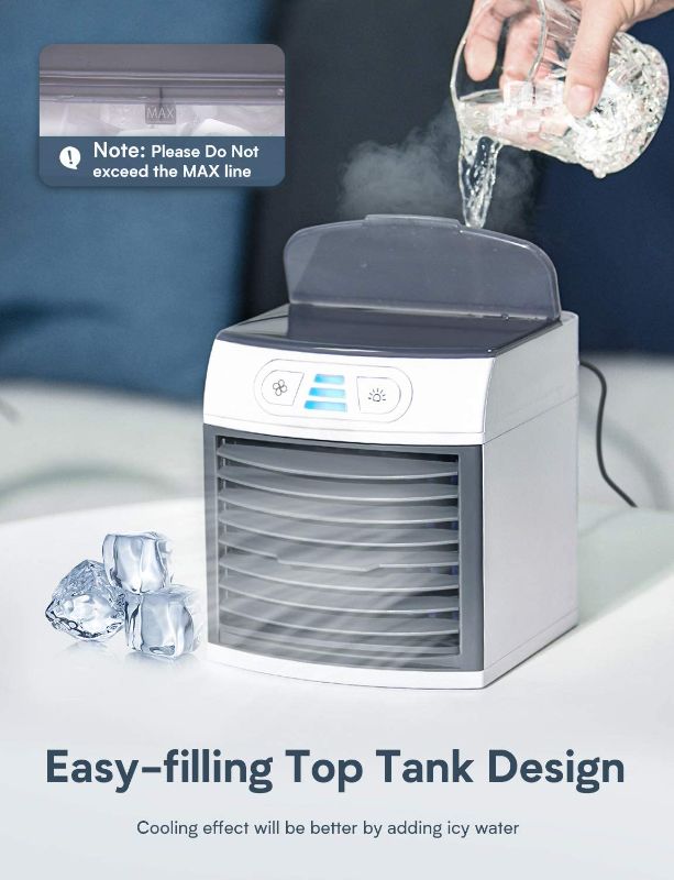 Photo 1 of PORTABLE AIR COOLER FAN COOLS HUMIDIFIES AND PURIFIES INSTANTLY ADD WATER AND ENJOY COOL AIR 3 SPEEDS EACH FILL OPERATES FOR 8 HOURS REUSABLE WASHABLE FILTERS INCLUDED NEW IN BOX
$69.99