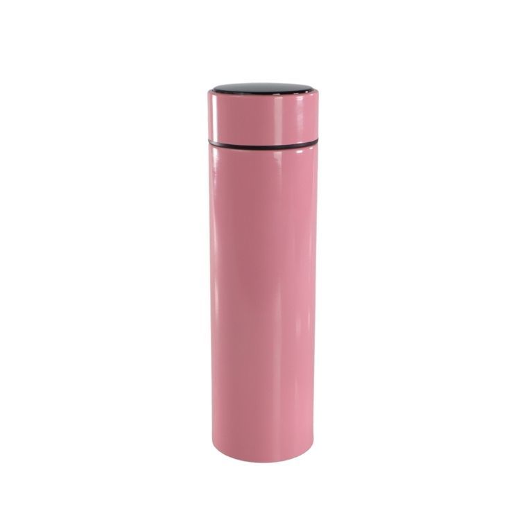 Photo 1 of STAINLESS STEEL BEVERAGE FLASK WITH BUILTIN THERMOMETER TELLING YOU THE BEVERAGE TEMPERATURE THROUGH THE DAY INCLUDES MINI STRAINER FOR ADDED FRUITS VEGGIES OR TEA BAGS COLOR PINK NEW $49.99