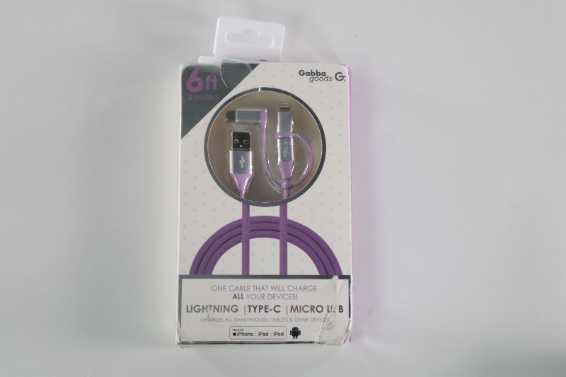 Photo 2 of 6 FEET 3 IN 1 TRI TIP BRAIDED USB CABLE USB TYPE C USB IPHONE AND MICRO USB COLOR LAVENDER NEW $29.99