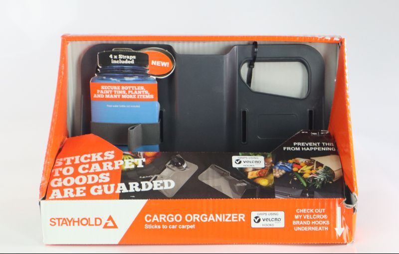 Photo 1 of LARGE CARPET SHOPPING HOLDER COMBINED WITH VELCRO BRANDED HOOKS TO STICK TO THE CARPET SUPPORTS AND HOLDS YOUR SHOPPING BAGS AND OTHER GOODS IN PLACE EASY TO REMOVE AND REPOSITION 4 STRAPS INCLUDED MAX HOLD 66 POUNDS NEW $22.99
