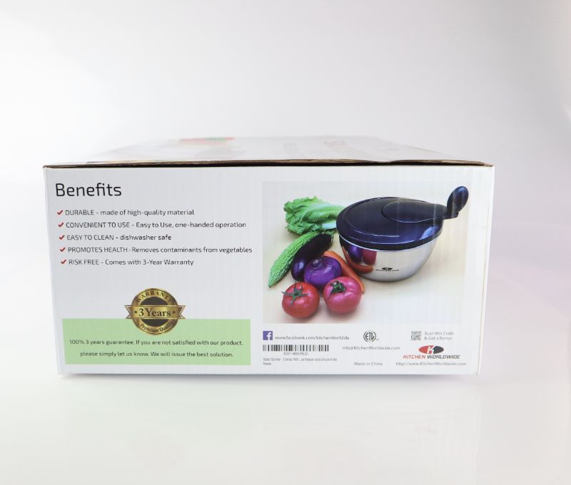 Photo 6 of WORLDWIDE STAINLESS STEEL SALAD SPINNER INCLUDES STAINING BOWL SPIN LID CONTAINER AND SALAD KNIFE NEW IN BOX $49.99