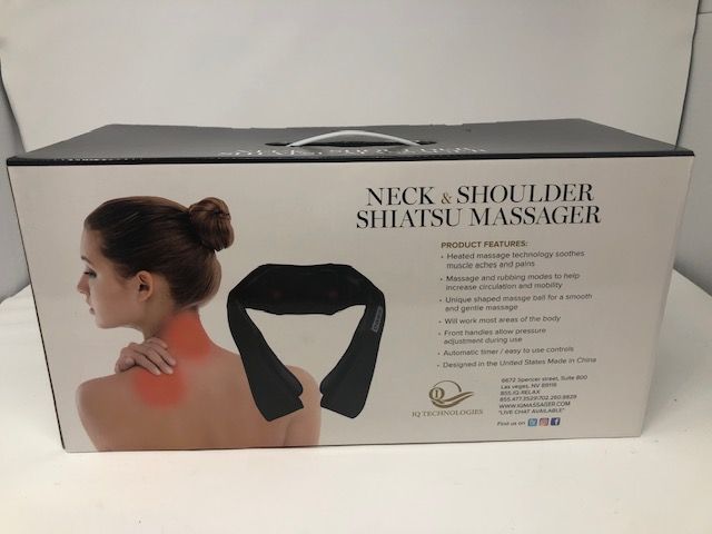 Photo 2 of IQ TECHNOLOGIES SHIATSU MASSAGER 3 SPEEDS REVERSE CIRCULAR MOTION HEATED THERAPY INCREASE CIRCULATION AND MOBILITY FOREARM HANDLES TO ADJUST PRESSURE NECK BACK SHOULDERS CORD PLUS CAR CHARGER NEW $249
