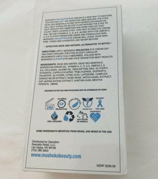 Photo 1 of MSRP $399.99 :  ENLIGHTEN EYE CREAM ANTI AGING ALL SKIN TYPES REDUCE INFLAMMATION TONED FIRM NO ANIMAL TESTING 100 ORGANIC MOROCCAN ARGAN OIL DEAD SEA MINERALS NEW SEALED