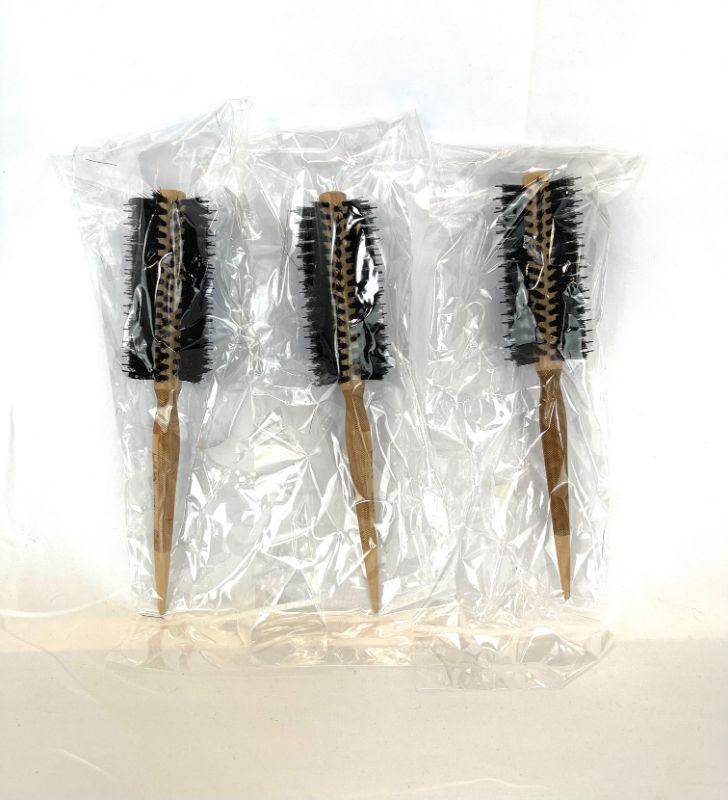 Photo 3 of MSRP $75 : PACK OF 3 ROUND BOAR BRISTLE BRUSH LASER ETCHED HANDLE FOR EASY TO GRIP POINTED TIP FOR SECTIONING AND MORE BRISTLES WOODEN HANDLE DOES NOT ABSORB HEAT SMOOTH POLISHED FINISH NEW