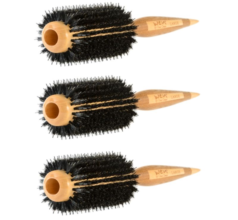 Photo 1 of MSRP $75 : PACK OF 3 ROUND BOAR BRISTLE BRUSH LASER ETCHED HANDLE FOR EASY TO GRIP POINTED TIP FOR SECTIONING AND MORE BRISTLES WOODEN HANDLE DOES NOT ABSORB HEAT SMOOTH POLISHED FINISH NEW