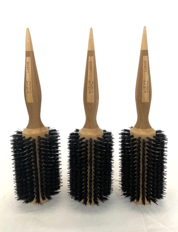 Photo 2 of MSRP $75 : PACK OF 3 ROUND BOAR BRISTLE BRUSH LASER ETCHED HANDLE FOR EASY TO GRIP POINTED TIP FOR SECTIONING AND MORE BRISTLES WOODEN HANDLE DOES NOT ABSORB HEAT SMOOTH POLISHED FINISH NEW