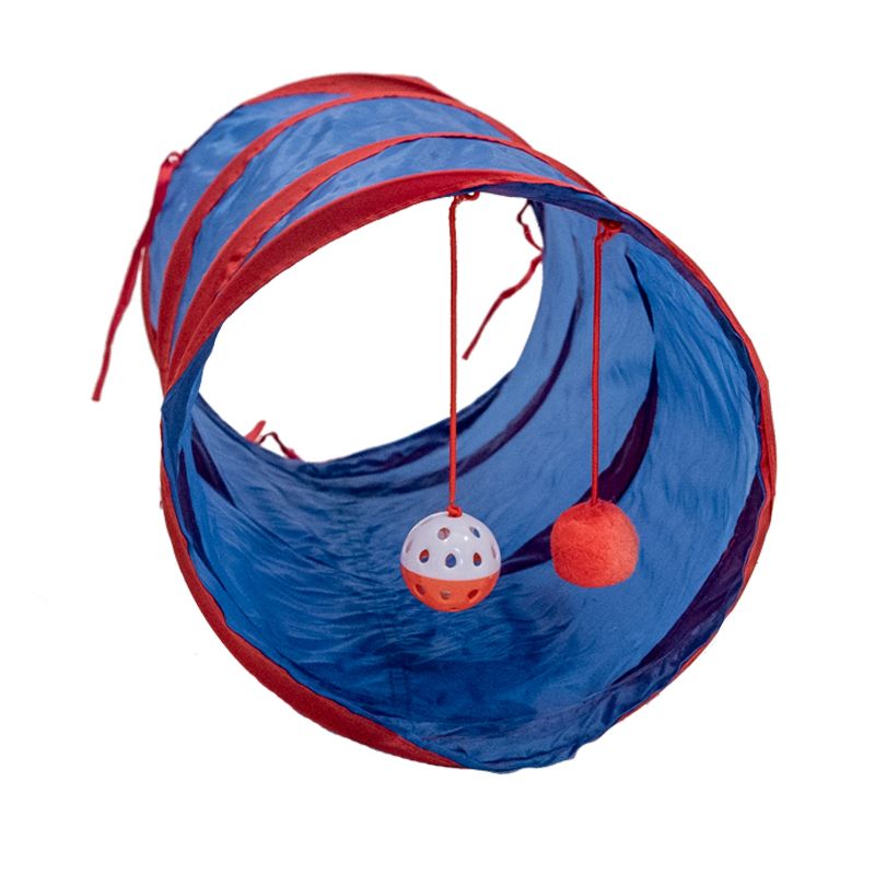 Photo 1 of INTELLIGENT LIVING SOLUTION CAT TUNNEL WITH HANGING TOYS COLOR BLUE AND RED NEW $19.99
