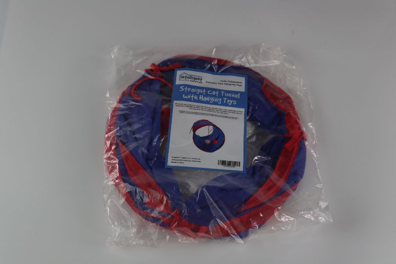 Photo 3 of INTELLIGENT LIVING SOLUTION CAT TUNNEL WITH HANGING TOYS COLOR BLUE AND RED NEW $19.99
