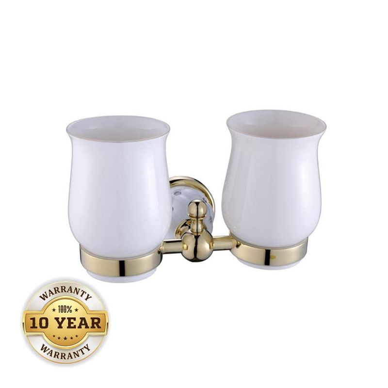 Photo 1 of FORLA CRYSTAL DOUBLE TUMBLER AND WALL MOUNT WHITE AND GOLD FINISH NEW $54