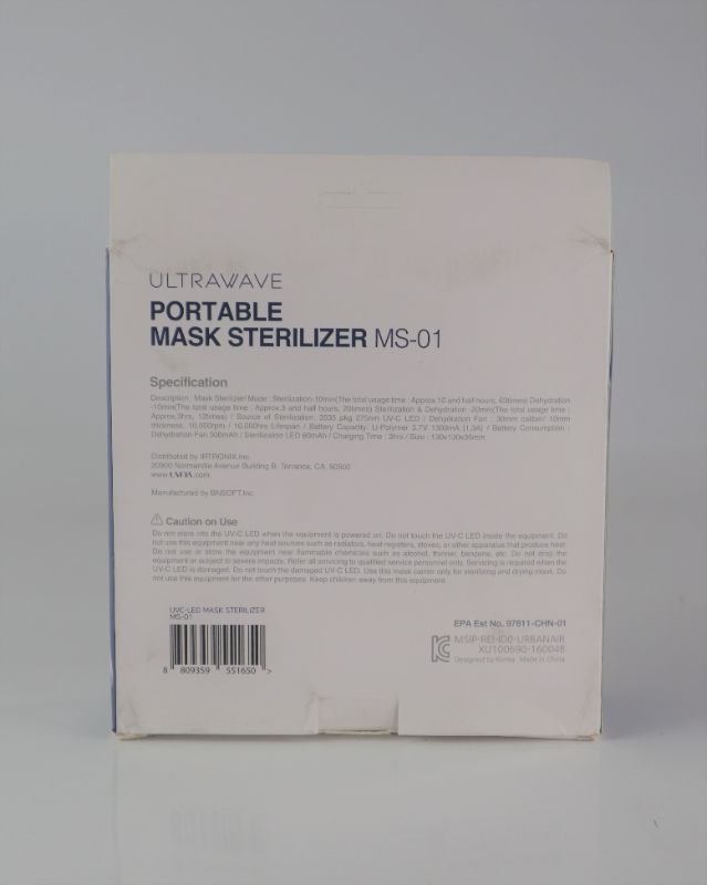 Photo 4 of ULTRAWAVE PORTABLE MASK STERILIZER MS 01 ECO FRIENDLY REMOVES HARMFUL BACTERIA AND SUBSTANCE NEW $58