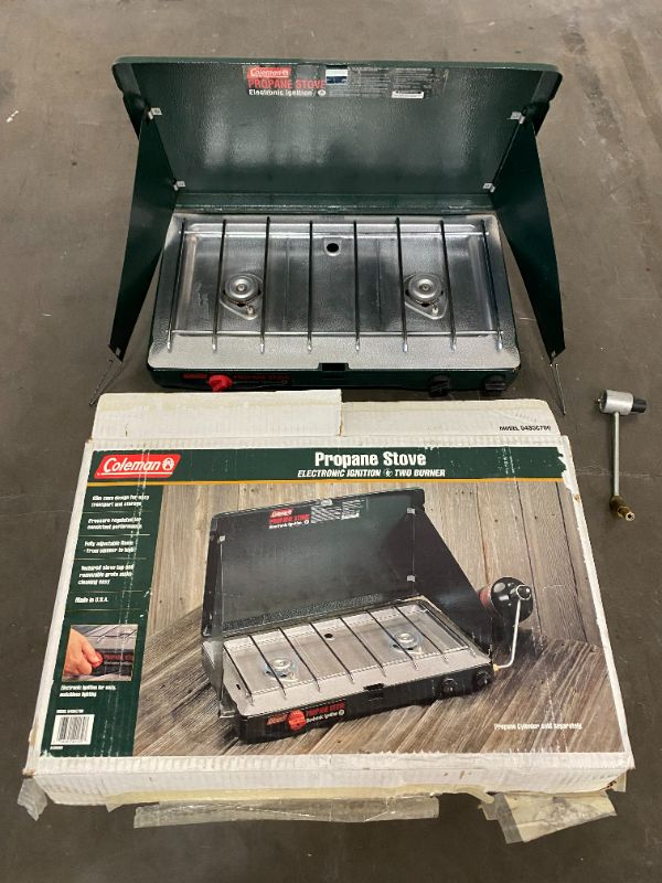 Photo 1 of COLEMAN PROPANE STOVE ELECTRONIC IGNITION TWO BURNER 