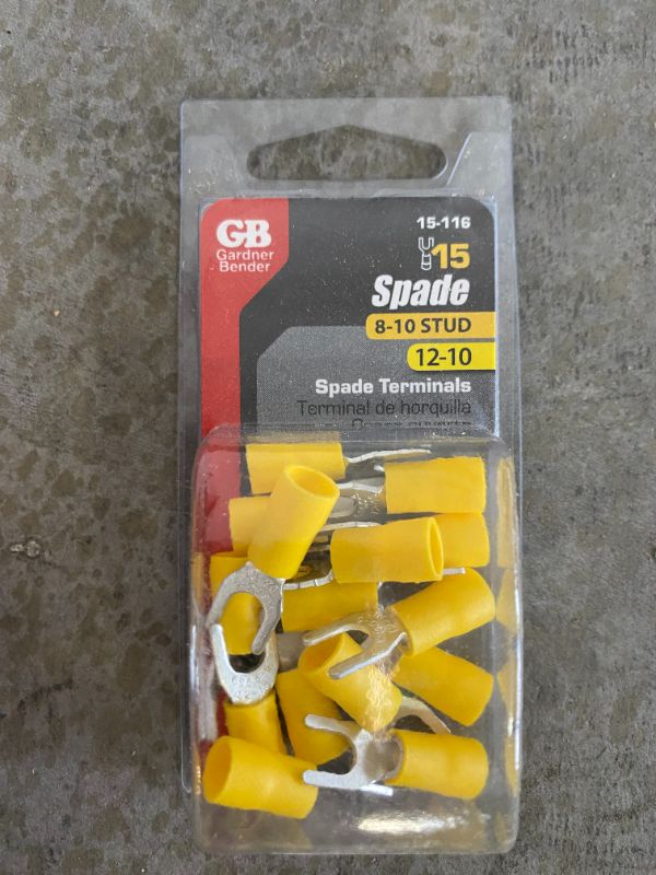 Photo 2 of 12-10 AWG #8-10 STUD SIZE SPADE TERMINALS YELLOW 15 PACK