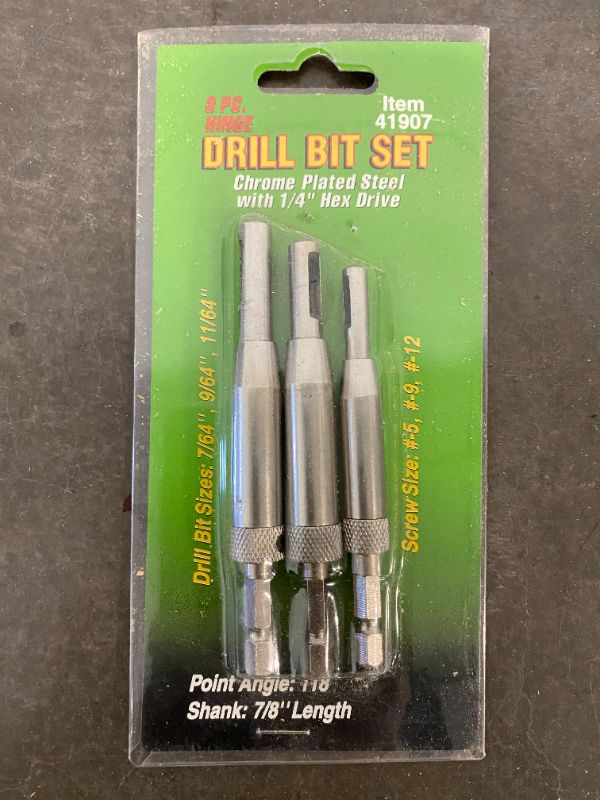 Photo 1 of 3 PIECE DRILL BIT SET CHROME PLATED STEEL 