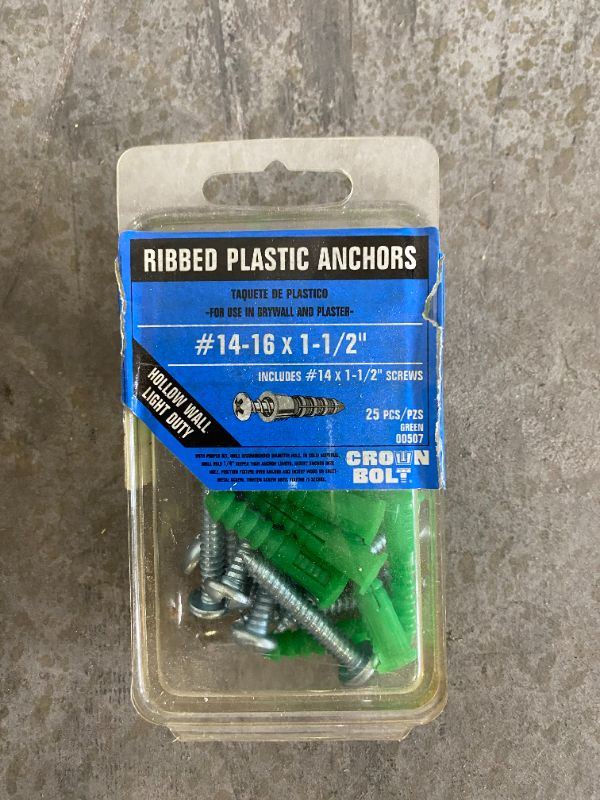 Photo 1 of RIBBED PLASTIC ANCHORS 14-16 x1-1/2 INCH USED