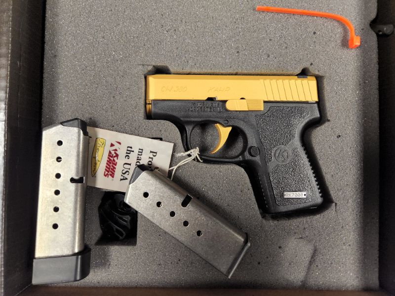 Photo 1 of Kahr Arms CW380 Pistol Gold Cerakote Finish w/ 2 Magazines. New in Box! Background Check Required. Every used firearm should be inspected by a qualified gunsmith before firing.