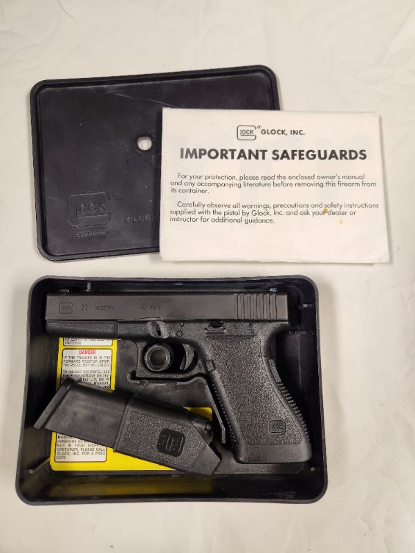 Photo 1 of Glock 21 (Generation 2) .45 ACP Pistol. Background Check Required. Every used firearm should be inspected by a qualified gunsmith before firing. No Returns on Firearms!
