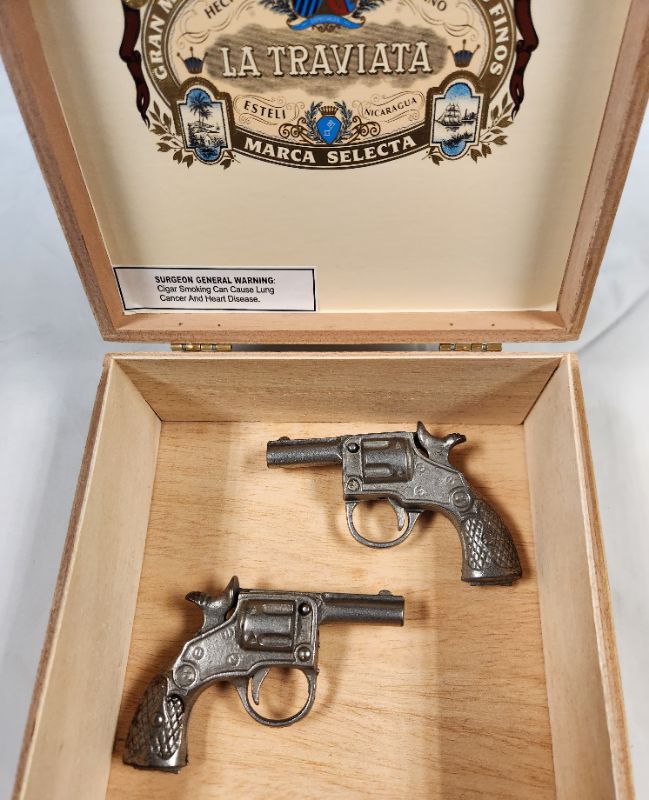 Photo 3 of Pair (2) of Replica Mini-Revolvers. Non-Functional Replicas w/ Cigar Box.