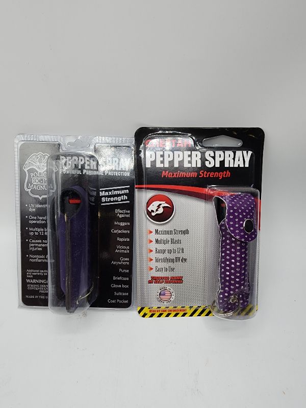 Photo 1 of Purple Police Magnum Pepper Spray 1/2 oz Sprays 10-12 Feet & Purple Diamond Cheetah Pepper Spray 8-12 Foot Stream