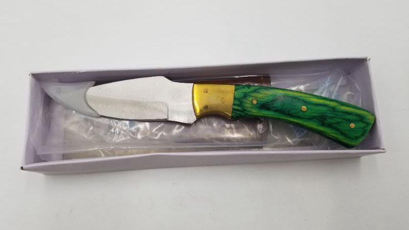 Photo 3 of SZCO Supplies 8” Emerald Green Wood Handle Outdoor Hunting Skinner Knife With Sheath,203446