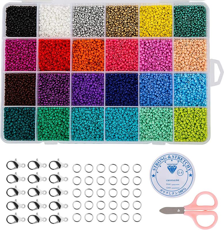Photo 1 of Naler 24000pcs 2mm Glass Seed Beads for Jewelry Making Kit 24 Colors Small Beads for Bracelet Making DIY Necklaces Keychains
