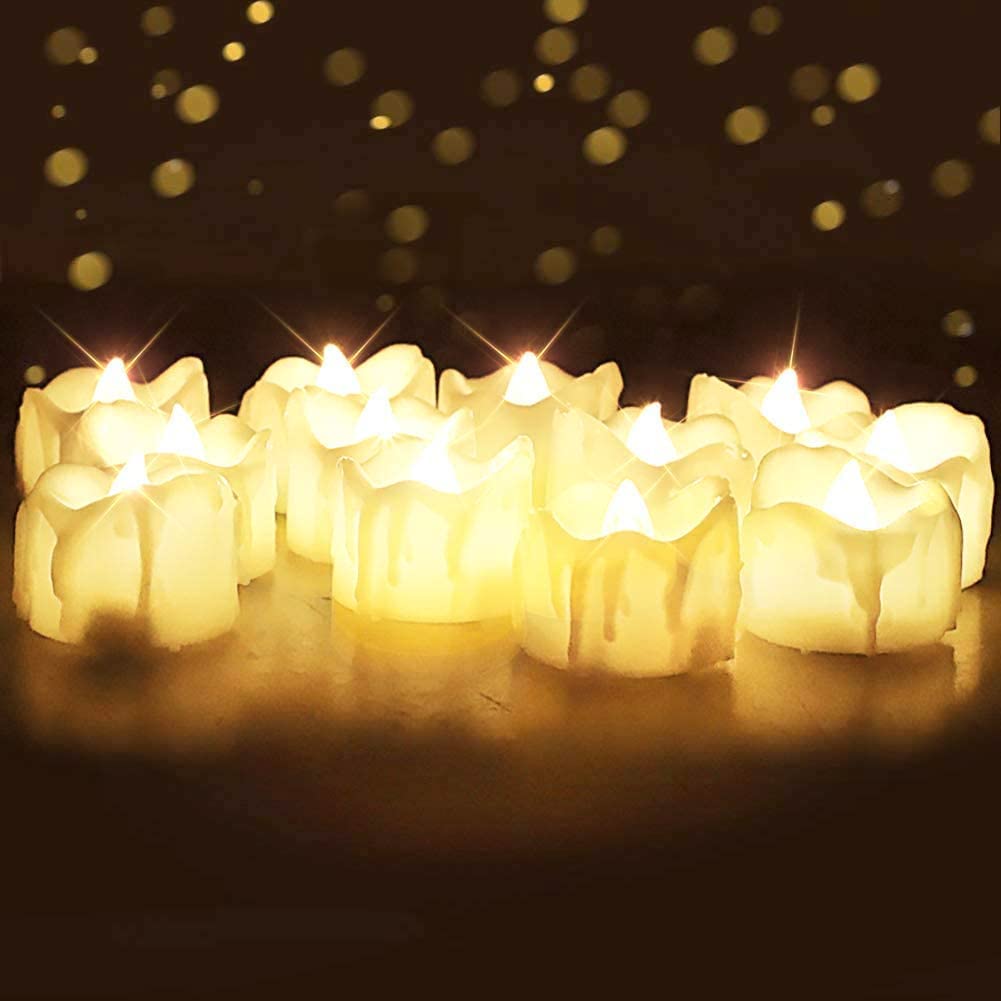Photo 1 of Homemory Timer Tea Lights, Flameless Flickering Auto Tea Lights Battery Operated, Auto-On 6 Hours and Off 18 Hours Everyday, Batteries Included, Long-Lasting, Pack of 12